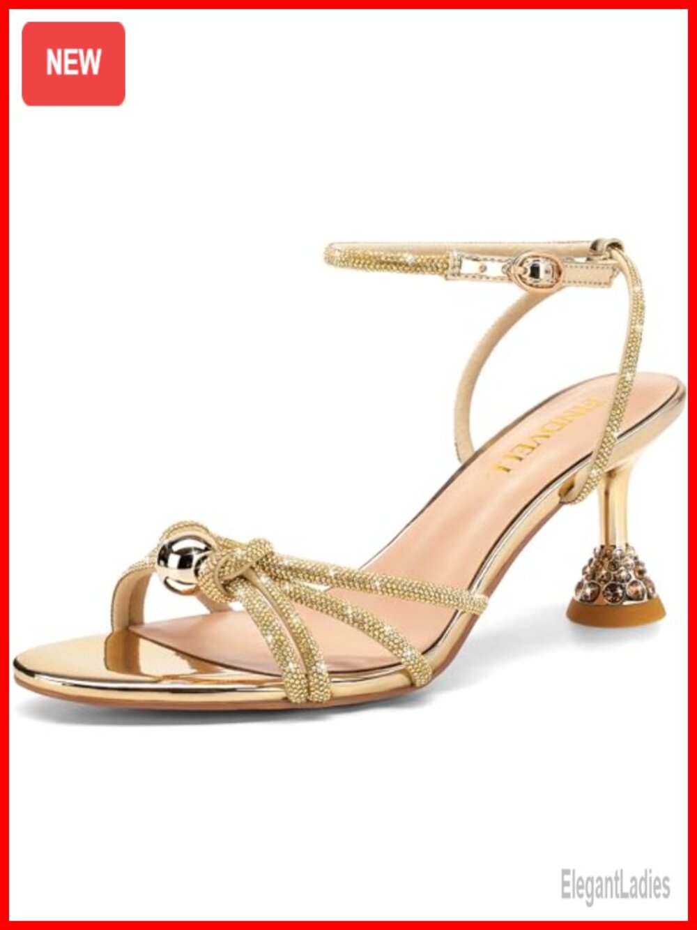 Kitten Heel Rhinestone Pearl Low Heel Strappy Sandals Sparkly Round Toe Ankle